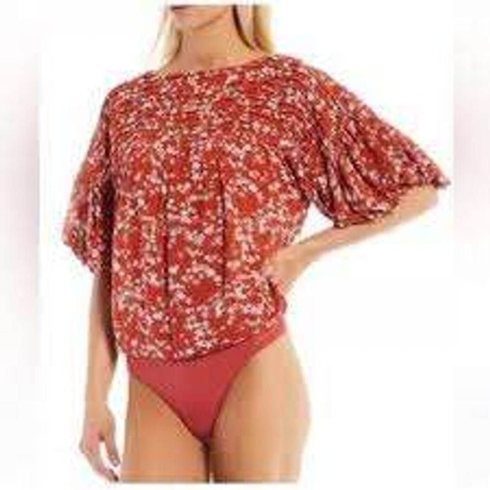Free People Dessa‎ Floral Bodysuit Womens Size XS Boho Puff Sleeve Revolve Top